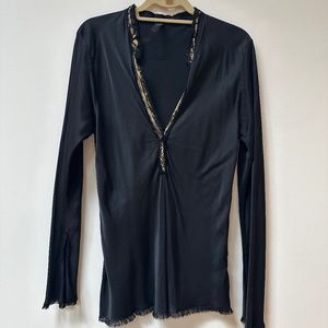 Jaga DTLA rayon satin top in BLACK with gold hand painting - Size 4